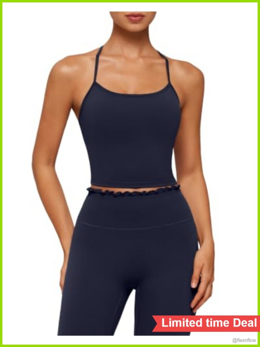 SUUKSESS Ruffle Trim Workout Set Y-Back Pilates Top High Waisted Leggings